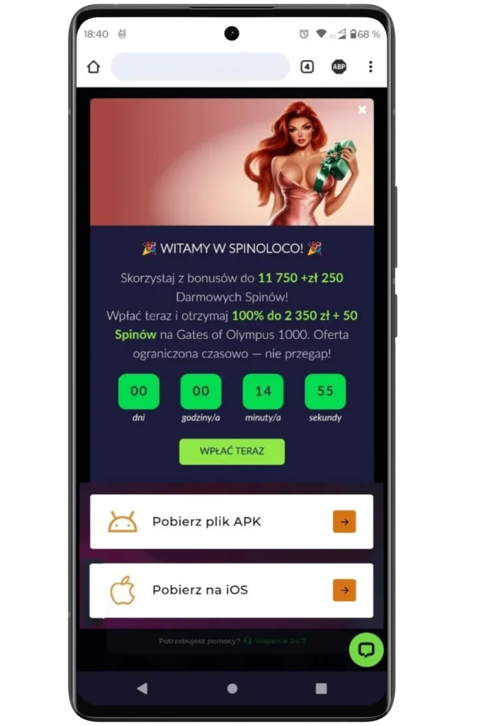 Spinoloco kasyno Android iOS